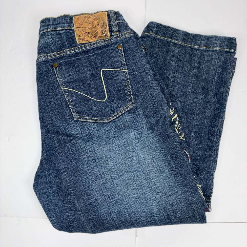Lena Jeans Women's Embroidered Dark Wash Denim Straight Leg Jeans Size 14